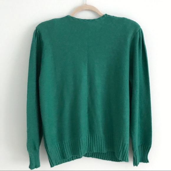 Vintage Statement Cardigan Sweater in Vibrant Kelly Green for the Holidays - Picture 6 of 7